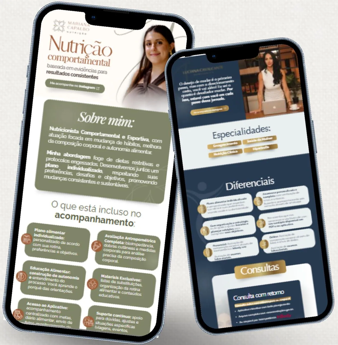 Portfólios digitais de nutrição no celular